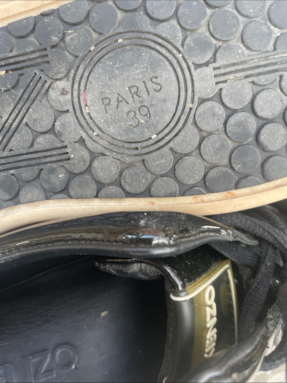 Kenzo Black Patent Platform Lace-Up Sneakers With Cream Sole View 5